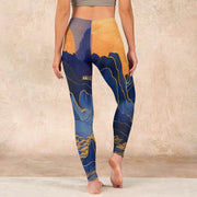 Buddha Stones Dark Blue Mountain Sunset Print Fitness Leggings Women's Yoga Pants Leggings BS 15