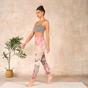 Buddha Stones Pink Sakura Antique Building Print Fitness Leggings Women's Yoga Pants