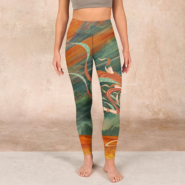 Buddha Stones Dunhuang Flying Apsaras Print Gym Leggings Women's Yoga Pants - image 2