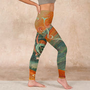 Buddha Stones Dunhuang Flying Apsaras Print Gym Leggings Women's Yoga Pants Leggings BS 17