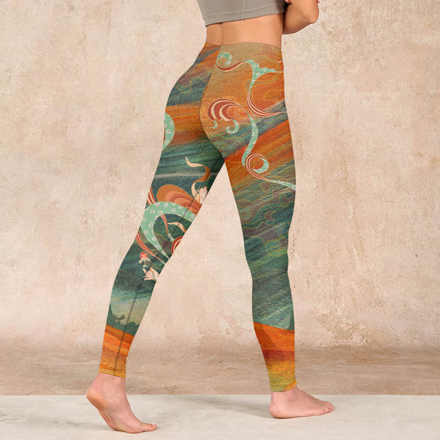 Buddha Stones Dunhuang Flying Apsaras Print Gym Leggings Women's Yoga Pants