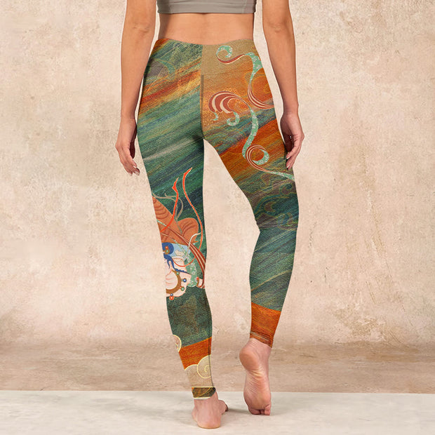 Buddha Stones Dunhuang Flying Apsaras Print Gym Leggings Women's Yoga Pants