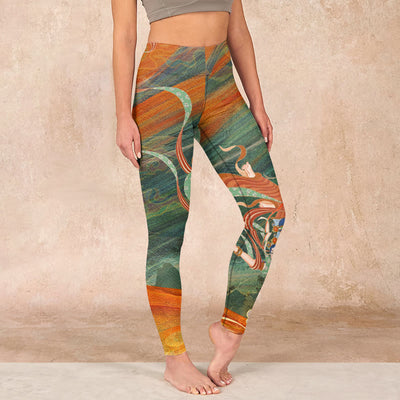 Buddha Stones Dunhuang Flying Apsaras Print Gym Leggings Women's Yoga Pants - OliveDrab - US18，UK/AU22，EU50 (4XL) - image 1