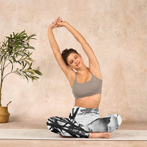 Buddha Stones Ink Painting Bamboo Pine Mountain Scenery Print Gym Leggings Women's Yoga Pants - image 14