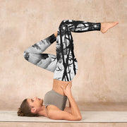 Buddha Stones Ink Painting Bamboo Pine Mountain Scenery Print Gym Leggings Women's Yoga Pants