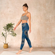 Buddha Stones Dark Blue Flowers In Bloom Print Sports Leggings Women's Yoga Pants