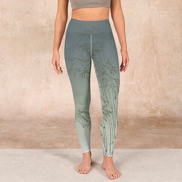 Buddha Stones Bamboo Leaves Sketch Print Sports Leggings Women's Yoga Pants