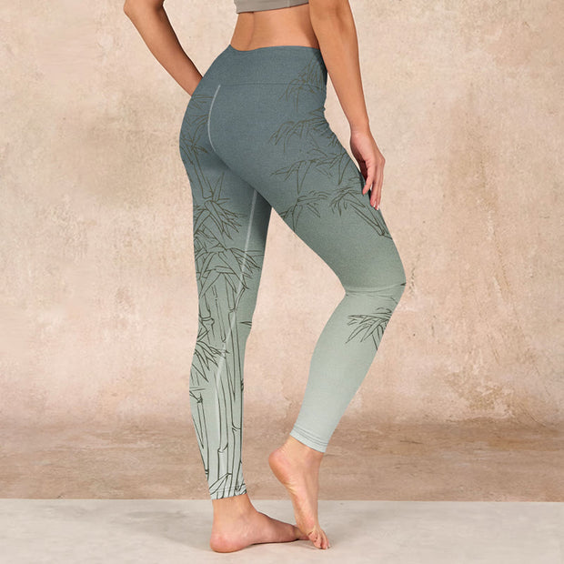 Buddha Stones Bamboo Leaves Sketch Print Sports Leggings Women's Yoga Pants