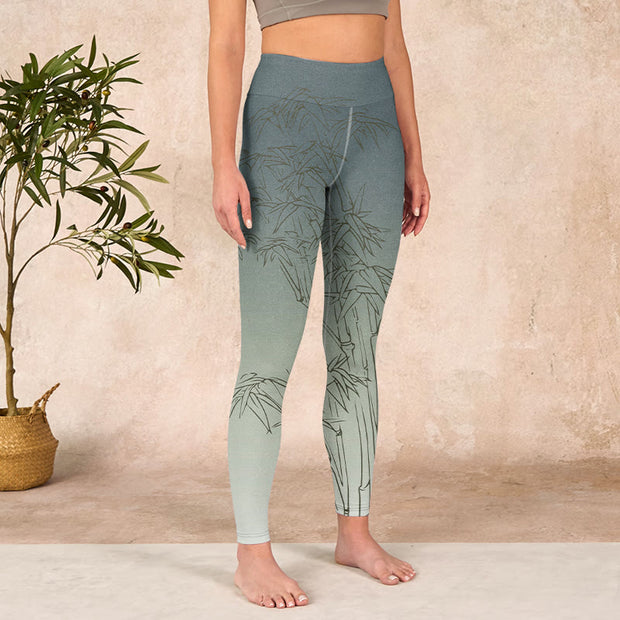 Buddha Stones Bamboo Leaves Sketch Print Sports Leggings Women's Yoga Pants