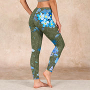 Buddha Stones Blue Flowers Butterflies Print Gym Leggings Women's Yoga Pants - image 3