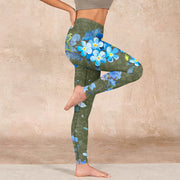 Buddha Stones Blue Flowers Butterflies Print Gym Leggings Women's Yoga Pants Leggings BS 16