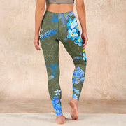 Buddha Stones Blue Flowers Butterflies Print Gym Leggings Women's Yoga Pants