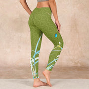 Buddha Stones Green Butterfly Orchid Flowers Print Gym Leggings Women's Yoga Pants - image 3
