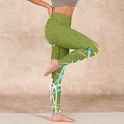 Buddha Stones Green Butterfly Orchid Flowers Print Gym Leggings Women's Yoga Pants Leggings BS 16