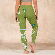 Buddha Stones Green Butterfly Orchid Flowers Print Gym Leggings Women's Yoga Pants Leggings BS 15