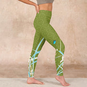 Buddha Stones Green Butterfly Orchid Flowers Print Gym Leggings Women's Yoga Pants