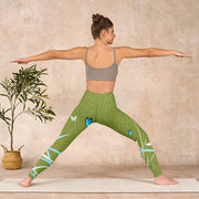 Buddha Stones Green Butterfly Orchid Flowers Print Gym Leggings Women's Yoga Pants Leggings BS 11