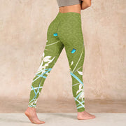 Buddha Stones Green Butterfly Orchid Flowers Print Gym Leggings Women's Yoga Pants