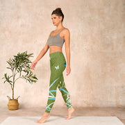 Buddha Stones Green Butterfly Orchid Flowers Print Gym Leggings Women's Yoga Pants