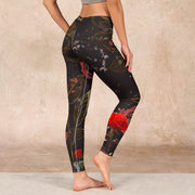 Buddha Stones Red Roses Print Gym Leggings Women's Yoga Pants