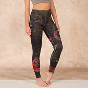 Buddha Stones Red Roses Print Gym Leggings Women's Yoga Pants