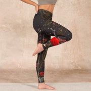 Buddha Stones Red Roses Print Gym Leggings Women's Yoga Pants - image 16