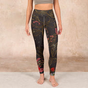 Buddha Stones Red Roses Print Gym Leggings Women's Yoga Pants