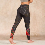 Buddha Stones Red Roses Print Gym Leggings Women's Yoga Pants