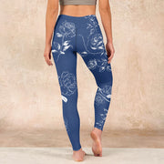 Buddha Stones Blue Rose Butterfly Print Sports Leggings Women's Yoga Pants - image 15