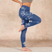 Buddha Stones Blue Rose Butterfly Print Sports Leggings Women's Yoga Pants - image 16