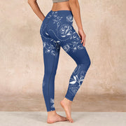 Buddha Stones Blue Rose Butterfly Print Sports Leggings Women's Yoga Pants Leggings BS 2