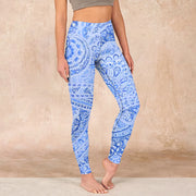 Buddha Stones Persian Style RoyalBlue White Flowers Pattern Print Exercise Leggings Women's Yoga Pants - RoyalBlue - US18，UK/AU22，EU50 (4XL) - image 1