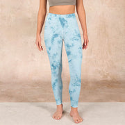 Buddha Stones Light Blue Tie-dye Print Gym Fitness Leggings Women's Yoga Pants Leggings BS 1