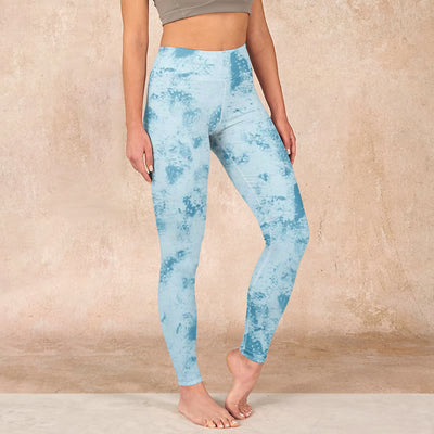 Buddha Stones Light Blue Tie-dye Print Gym Fitness Leggings Women's Yoga Pants