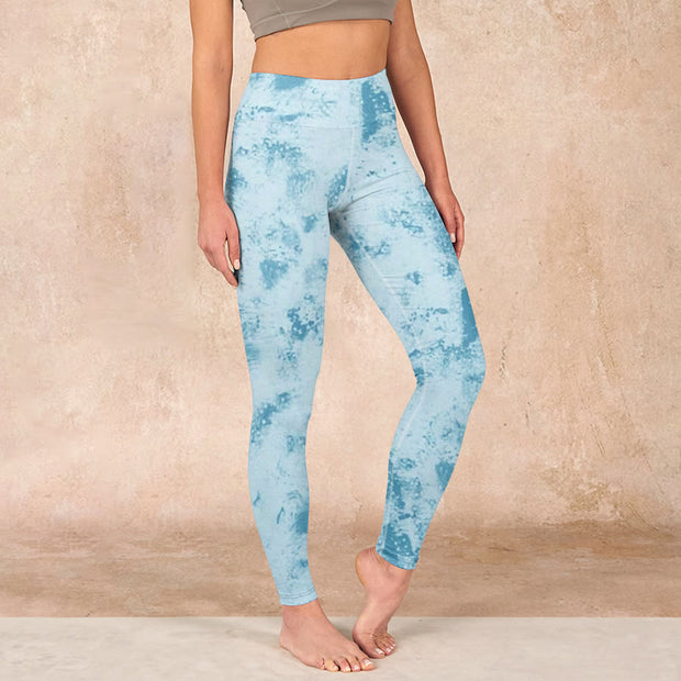 Buddha Stones Light Blue Tie-dye Print Gym Fitness Leggings Women's Yoga Pants - LightBlue - US18，UK/AU22，EU50 (4XL) - image 1