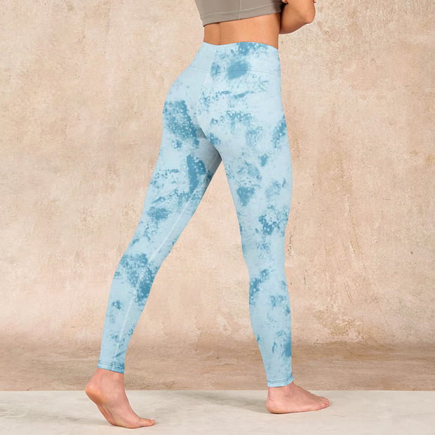 Buddha Stones Light Blue Tie-dye Print Gym Fitness Leggings Women's Yoga Pants Leggings BS 4