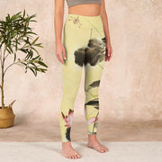 Buddha Stones Pink Blooming And Unbloomed Lotus Print Gym Leggings Women's Yoga Pants