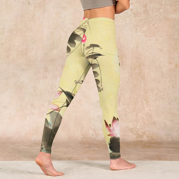 Buddha Stones Pink Blooming And Unbloomed Lotus Print Gym Leggings Women's Yoga Pants - image 5