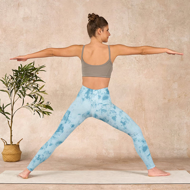 Buddha Stones Light Blue Tie-dye Print Gym Fitness Leggings Women's Yoga Pants Leggings BS 11