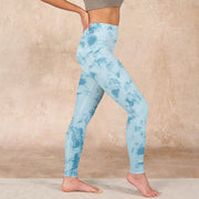 Buddha Stones Light Blue Tie-dye Print Gym Fitness Leggings Women's Yoga Pants