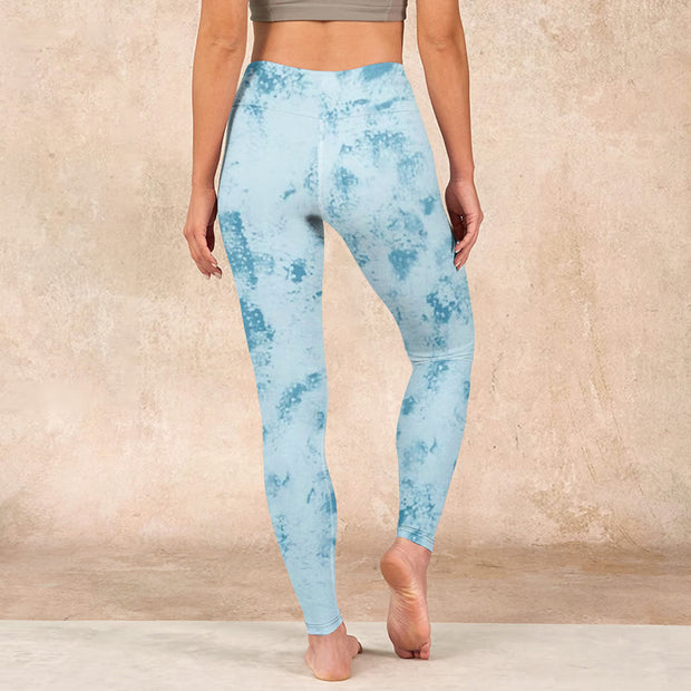 Buddha Stones Light Blue Tie-dye Print Gym Fitness Leggings Women's Yoga Pants Leggings BS 17