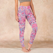 Buddha Stones Pink Flowers Print Gym Fitness Leggings Women's Yoga Pants - HotPink - US18，UK/AU22，EU50 (4XL) - image 1