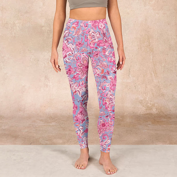 Buddha Stones Pink Flowers Print Gym Fitness Leggings Women's Yoga Pants - image 2