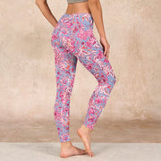 Buddha Stones Pink Flowers Print Gym Fitness Leggings Women's Yoga Pants