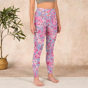 Buddha Stones Pink Flowers Print Gym Fitness Leggings Women's Yoga Pants Leggings BS 3