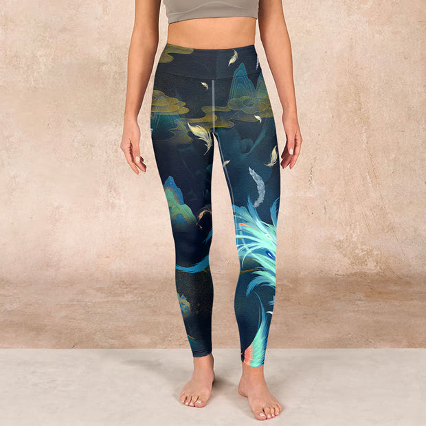 Buddha Stones Mountains Phoenix Feather Exercise Leggings Women's Yoga Pants Leggings BS 1