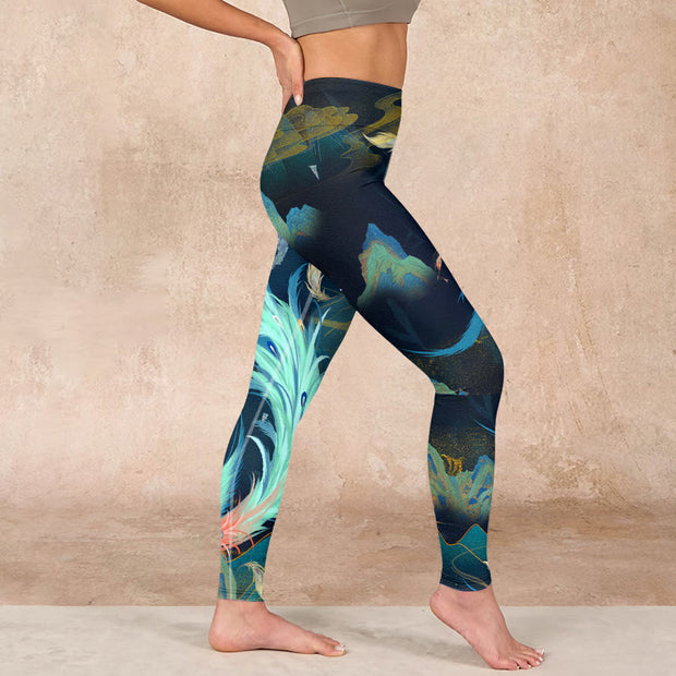 Buddha Stones Mountains Phoenix Feather Exercise Leggings Women's Yoga Pants Leggings BS 17