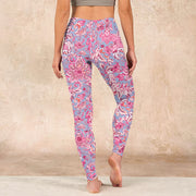 Buddha Stones Pink Flowers Print Gym Fitness Leggings Women's Yoga Pants