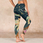 Buddha Stones Dark Slate Gray Double Koi Fish Sky Lantern Tower Exercise Leggings Women's Yoga Pants - image 3