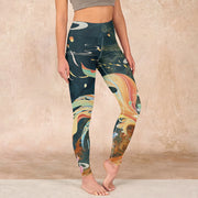 Buddha Stones Dark Slate Gray Double Koi Fish Sky Lantern Tower Exercise Leggings Women's Yoga Pants